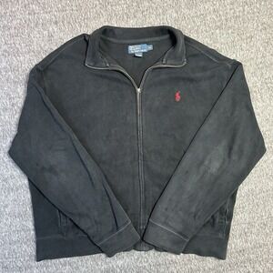 Polo Ralph Lauren Track Jacket Black Full Zip Sweater Casual Red Pony Men's XL‎